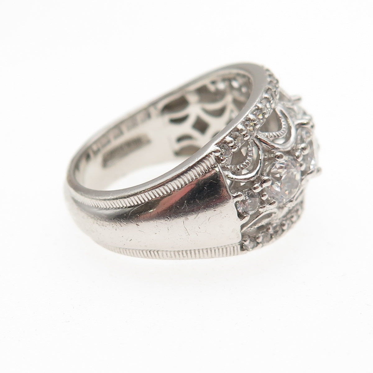 Tacori IV 925 Sterling Silver Round-Cut C Z Filigree Ring Size 6.25