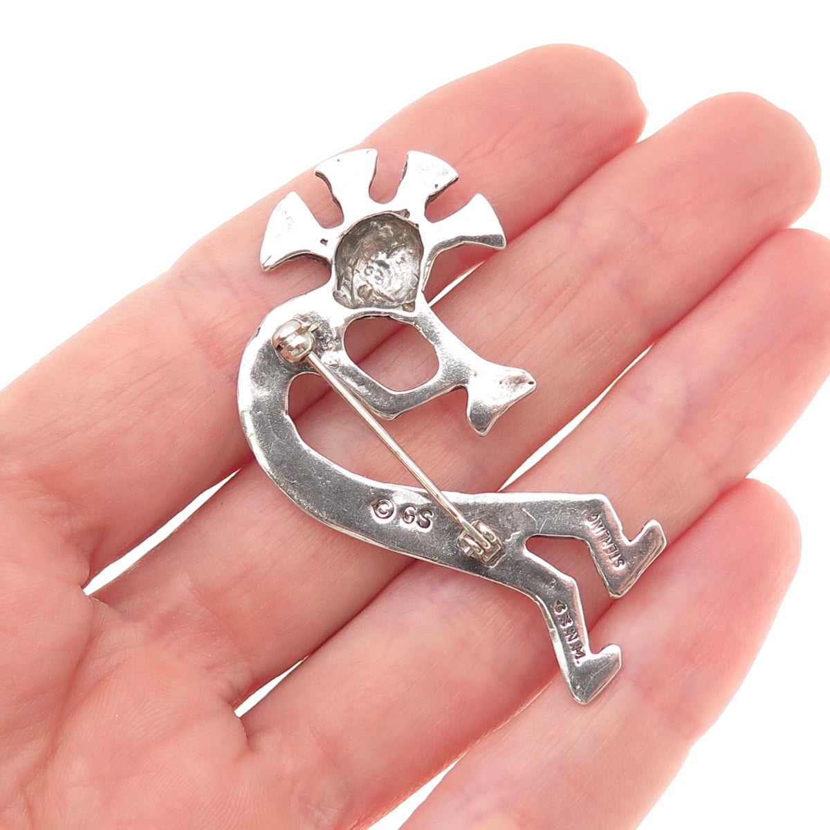 Glenn & Irene Sandoval Navajo Old Pawn 925 Sterling Vintage Kokopelli Pin Brooch