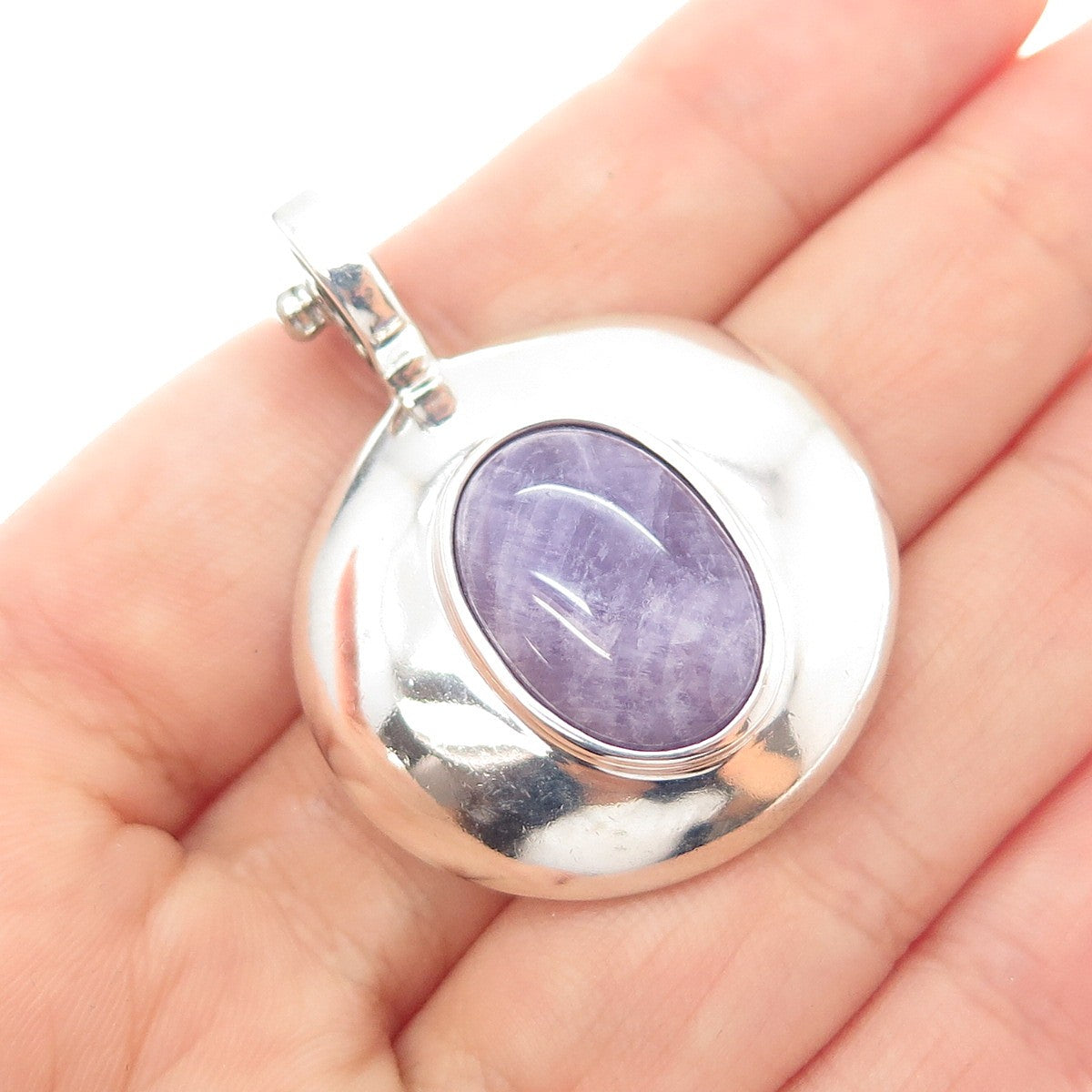 ESPO SIG Joseph Esposito Sterling Vintage Amethyst Flower Modernist Snap Pendant