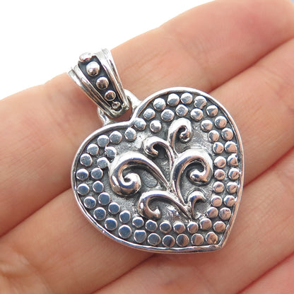 KEN CRAFTS 925 Sterling Silver Vintage Floral Heart Oxidized Charm Pendant