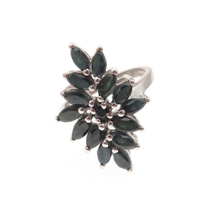 925 Sterling Silver Vintage Real Oval & Marquise-Cut Sapphire Ring Size 7