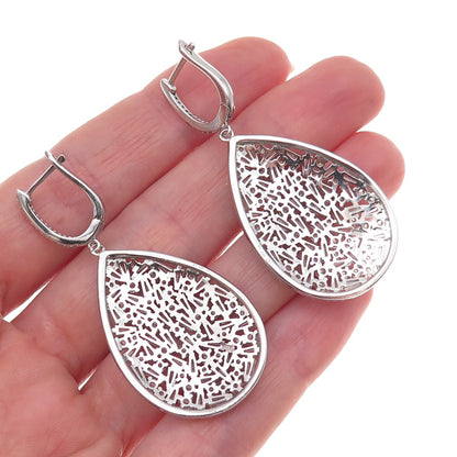 925 Sterling Silver Multi-Cut C Z Cluster Teardrop Dangle Earrings