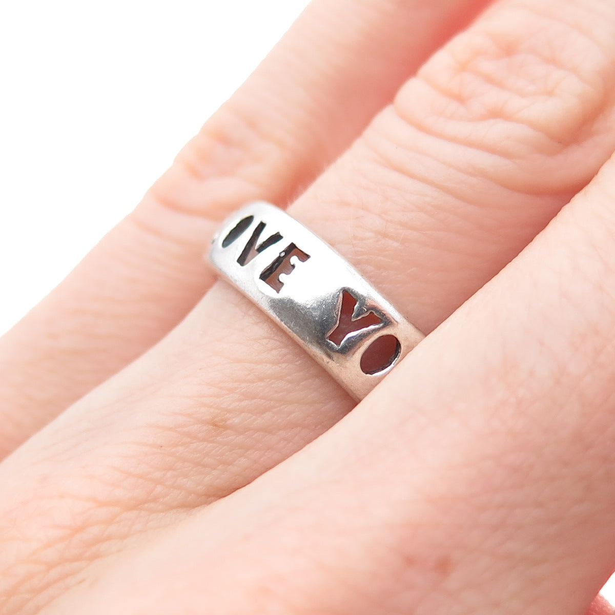 925 Sterling Silver Vintage I Love You Oxidized Band Ring Size 5.75