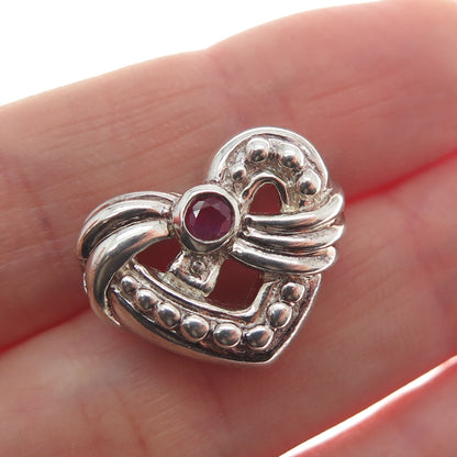 JUDITH RIPKA 925 Sterling Silver Vintage Real Pink Sapphire Heart Slide Pendant