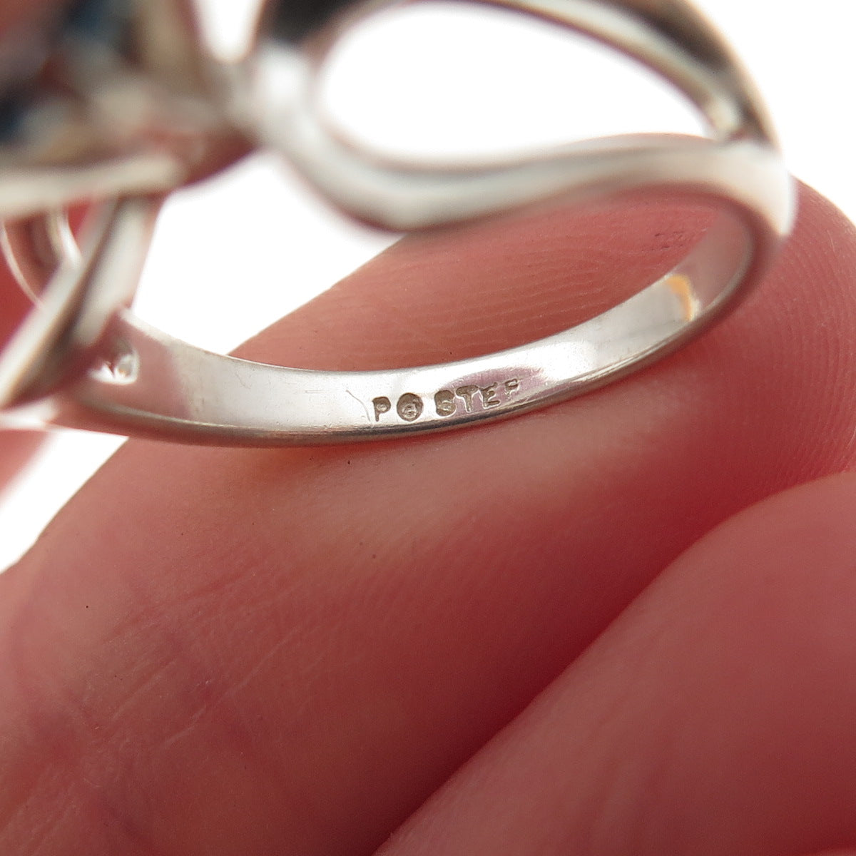 925 Sterling Silver Vintage Real Round-Cut Blue Topaz Modernist Ring Size 6.25