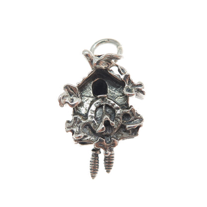DANECRAFT Sterling Silver Antique Cuckoo Clock Oxidized Minimalist Charm Pendant