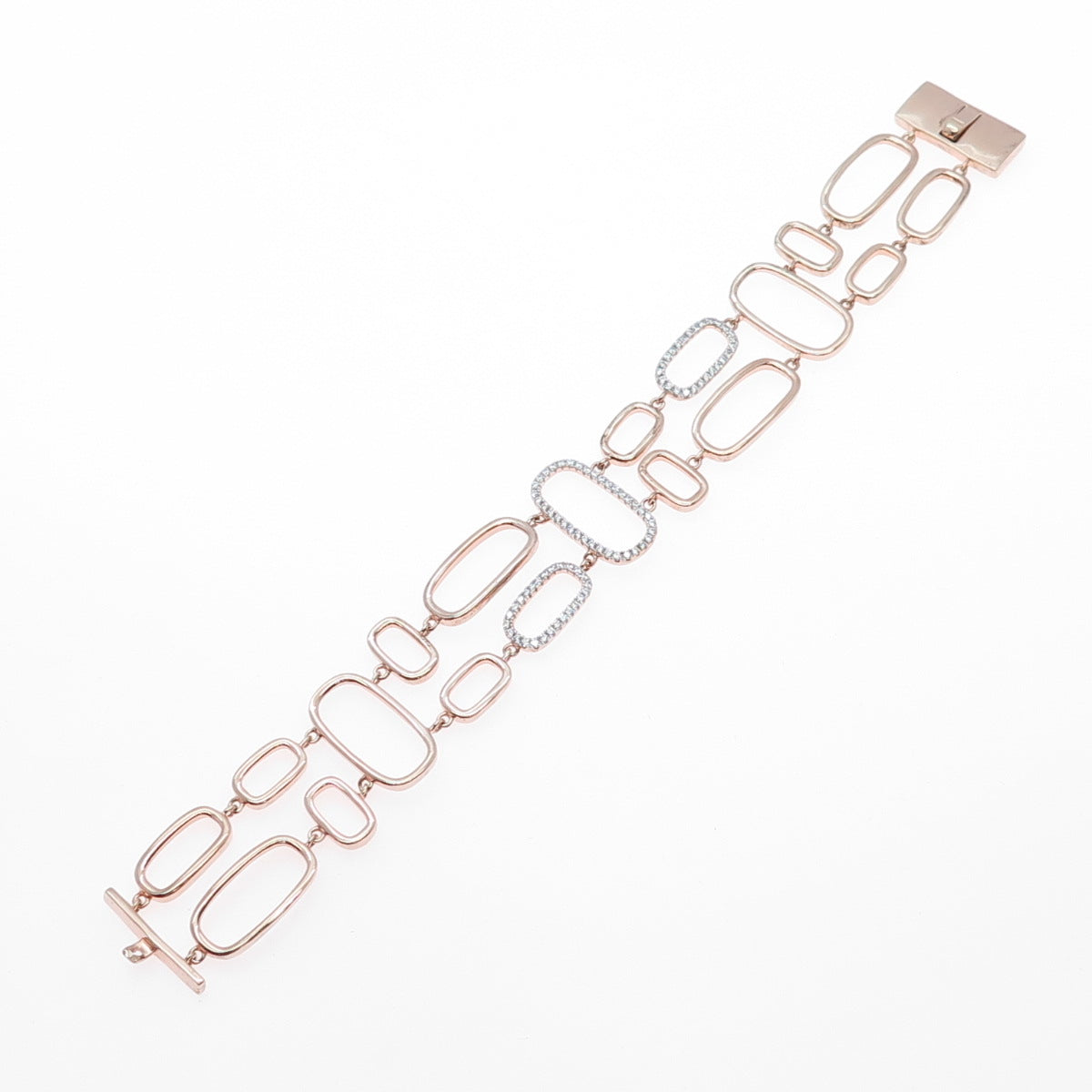 925 Sterling Silver Rose Gold Plated Round-Cut C Z Geometric Bracelet 7.75"