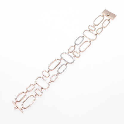 925 Sterling Silver Rose Gold Plated Round-Cut C Z Geometric Bracelet 7.75"