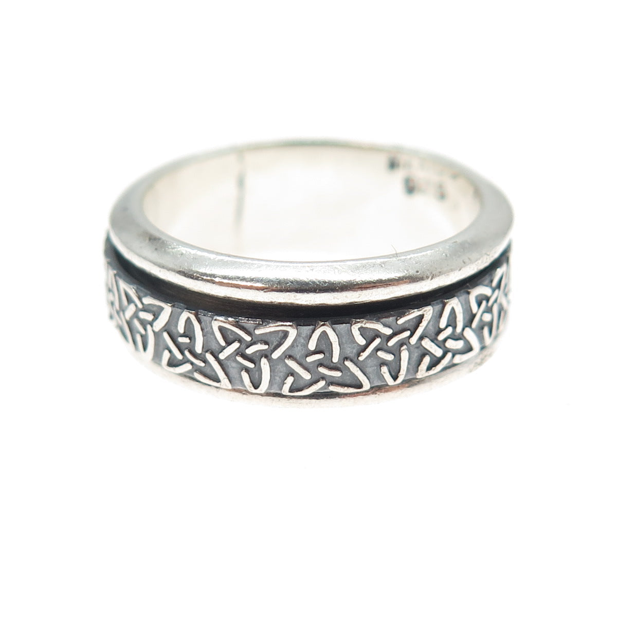 925 Sterling Silver Vintage Mexico Trinity Rotating Band Oxidized Ring Size 8.25
