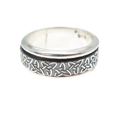 925 Sterling Silver Vintage Mexico Trinity Rotating Band Oxidized Ring Size 8.25