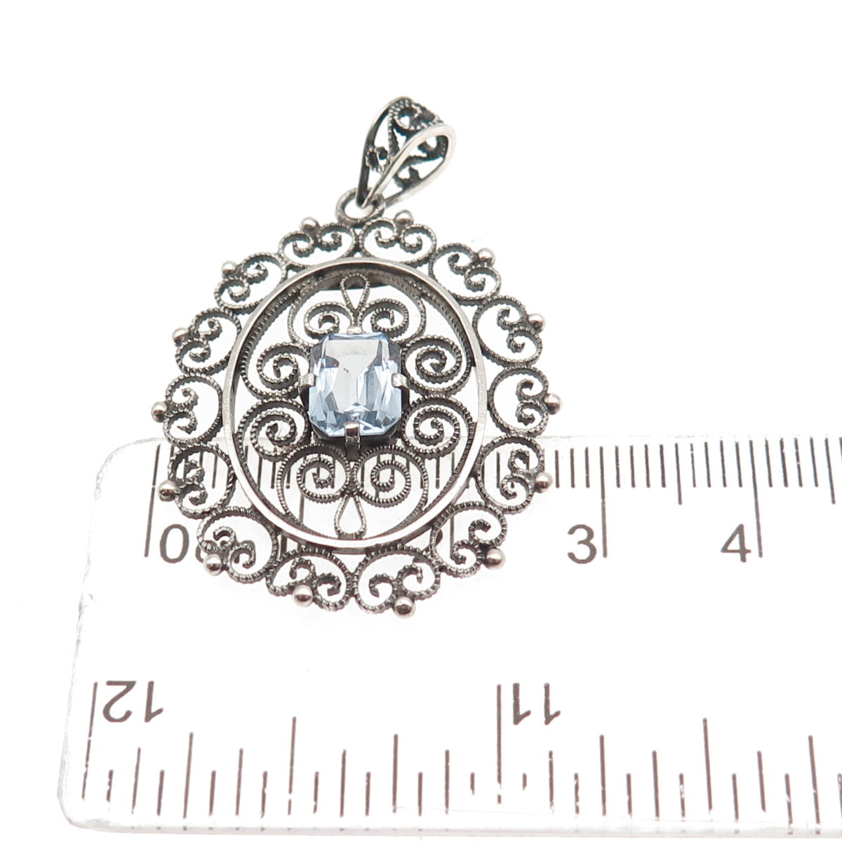 Nils Erik Elvik 830S Silver Vintage Norway Rhinestone Filigree Oxidized Pendant