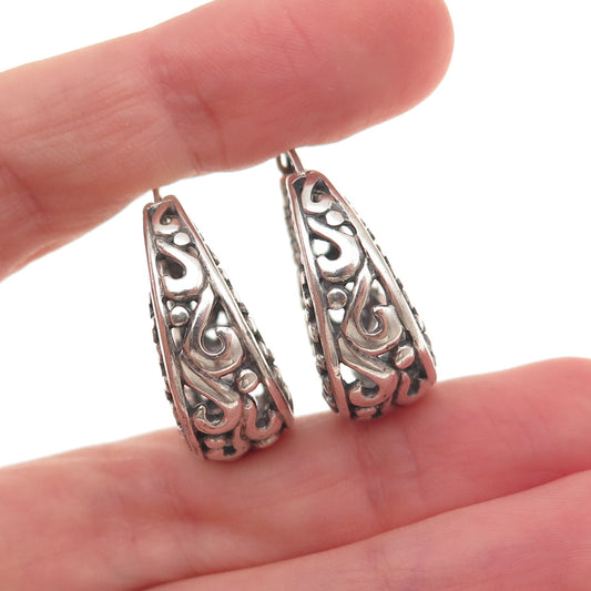 Annika Witt 925 Sterling Silver Vintage Floral Scroll Oxidized Hoop Earrings