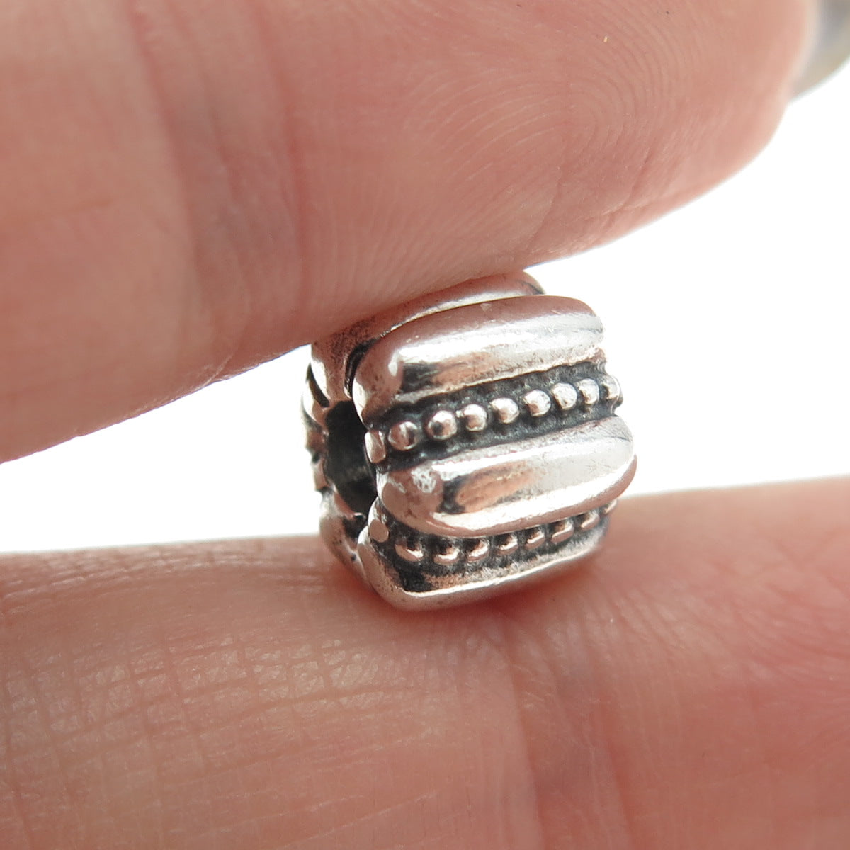 PANDORA 925 Sterling Silver Ridges Barrel Clip Charm