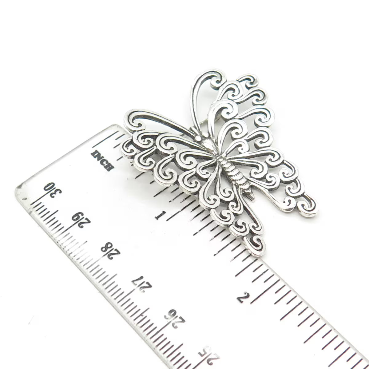 925 Sterling Silver Vintage Butterfly Ornate Pin Brooch