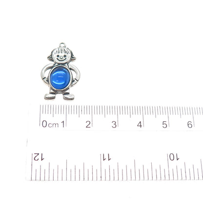 925 Sterling Silver Vintage EFS Mexico Glass Boy December Birthstone Pendant