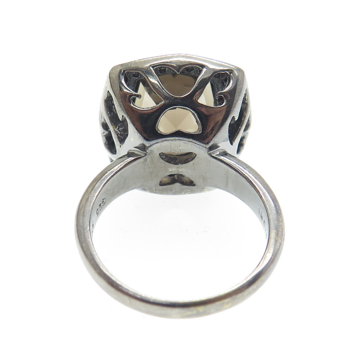 925 Sterling Silver Black Rhodium 2-Tone Diamond & Smoky Quartz Ring Size 5