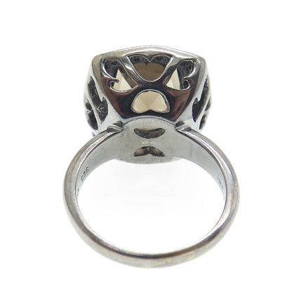 925 Sterling Silver Black Rhodium 2-Tone Diamond & Smoky Quartz Ring Size 5
