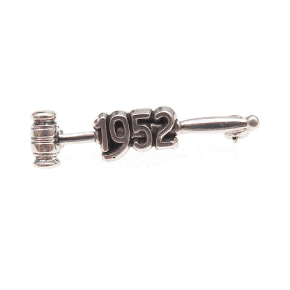 925 Sterling Silver Vintage 1952 Judge Gavel Oxidized Pin Brooch