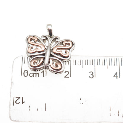 Jane Seymour 925 Sterling Silver 14K Rose Gold Open Heart Butterfly Mini Pendant