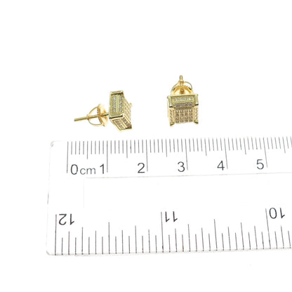 925 Sterling Silver Gold Plated Round-Cut C Z Stud Earrings