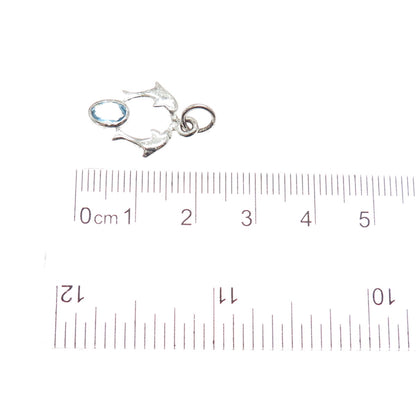 CHARLES WINSTON 925 Sterling Silver Vintage Blue Topaz Dolphin Couple Pendant