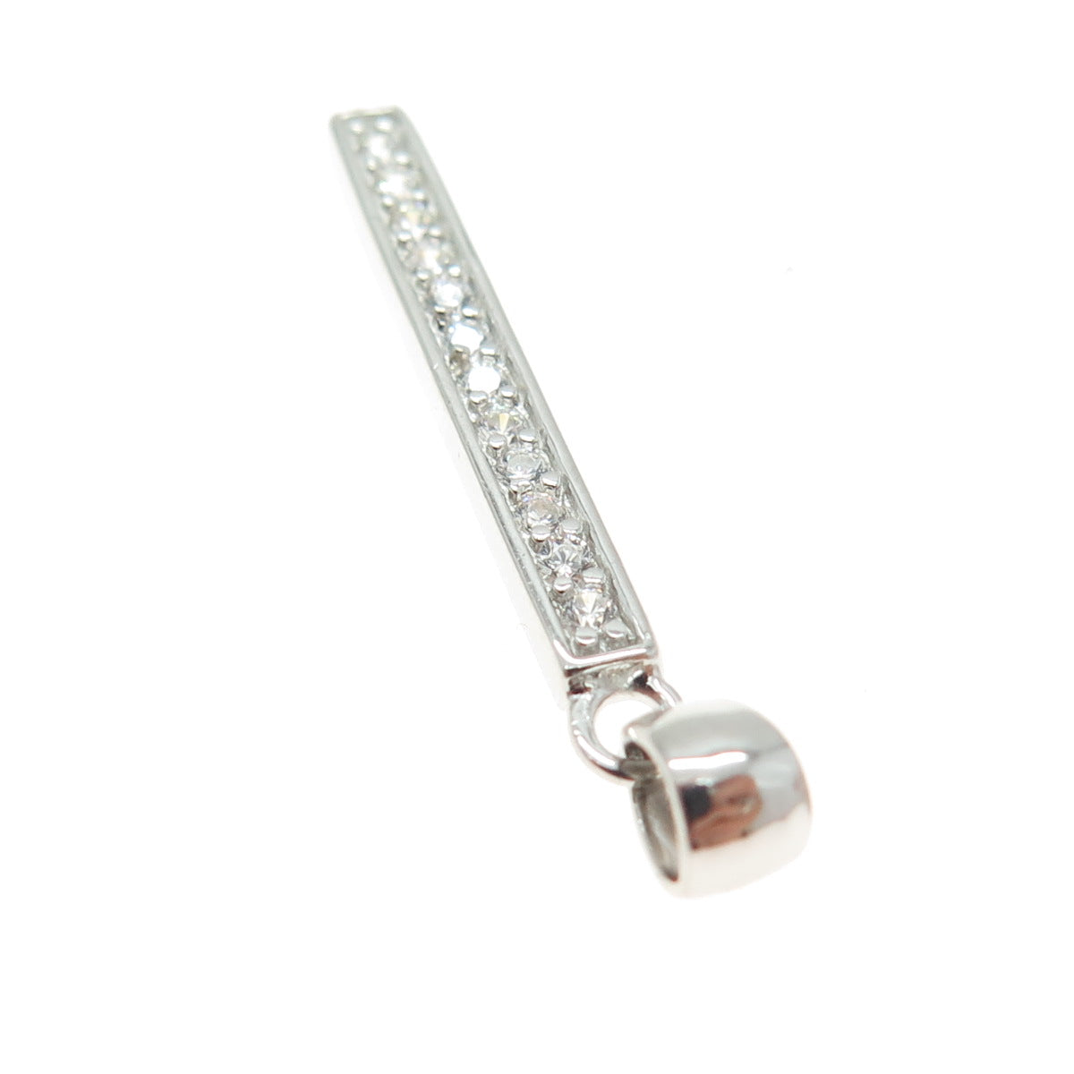 HAN 925 Sterling Silver Round-Cut Shaped C Z Bar Pendant