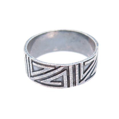 925 Sterling Silver Vintage Tribal Maze Oxidized Band Ring Size 12.5