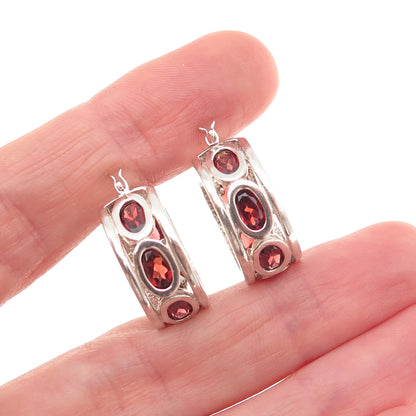 Clyde Duneier Sterling Silver Vintage Real Red Garnet All Around Hoop Earrings