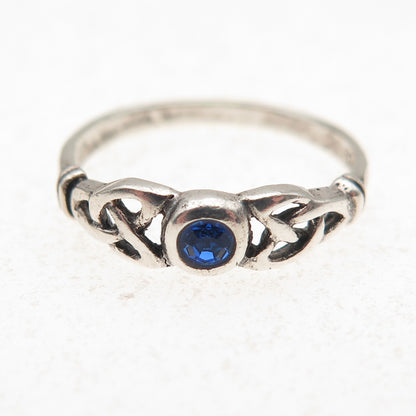 925 Sterling Silver Vintage Blue C Z Celtic Trinity Knot Ring Size 5.75