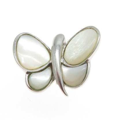 925 Sterling Silver Real Mother-of-Pearl Modernist Butterfly Pendant