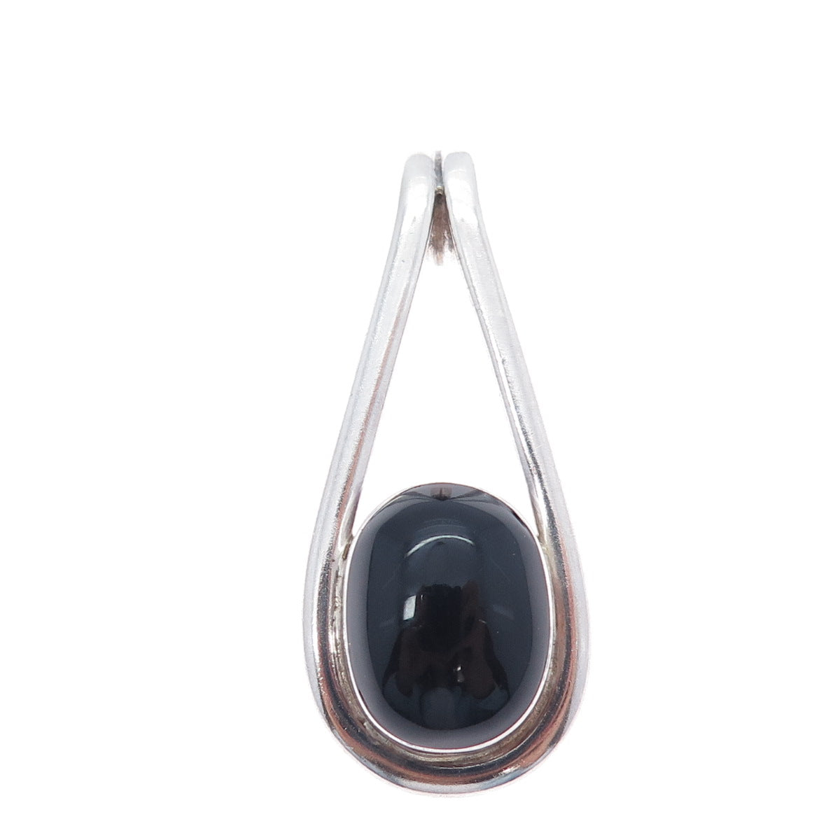 925 Sterling Silver Vintage Real Black Onyx Modernist Teardrop Slide Pendant