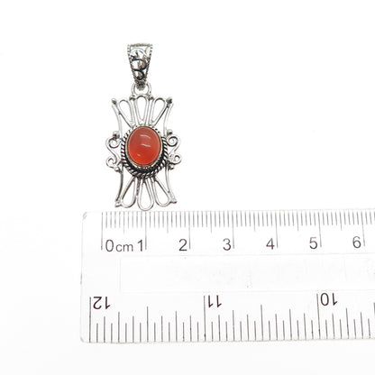 925 Sterling Silver Vintage Real Agate Ornate Oxidized Charm Pendant