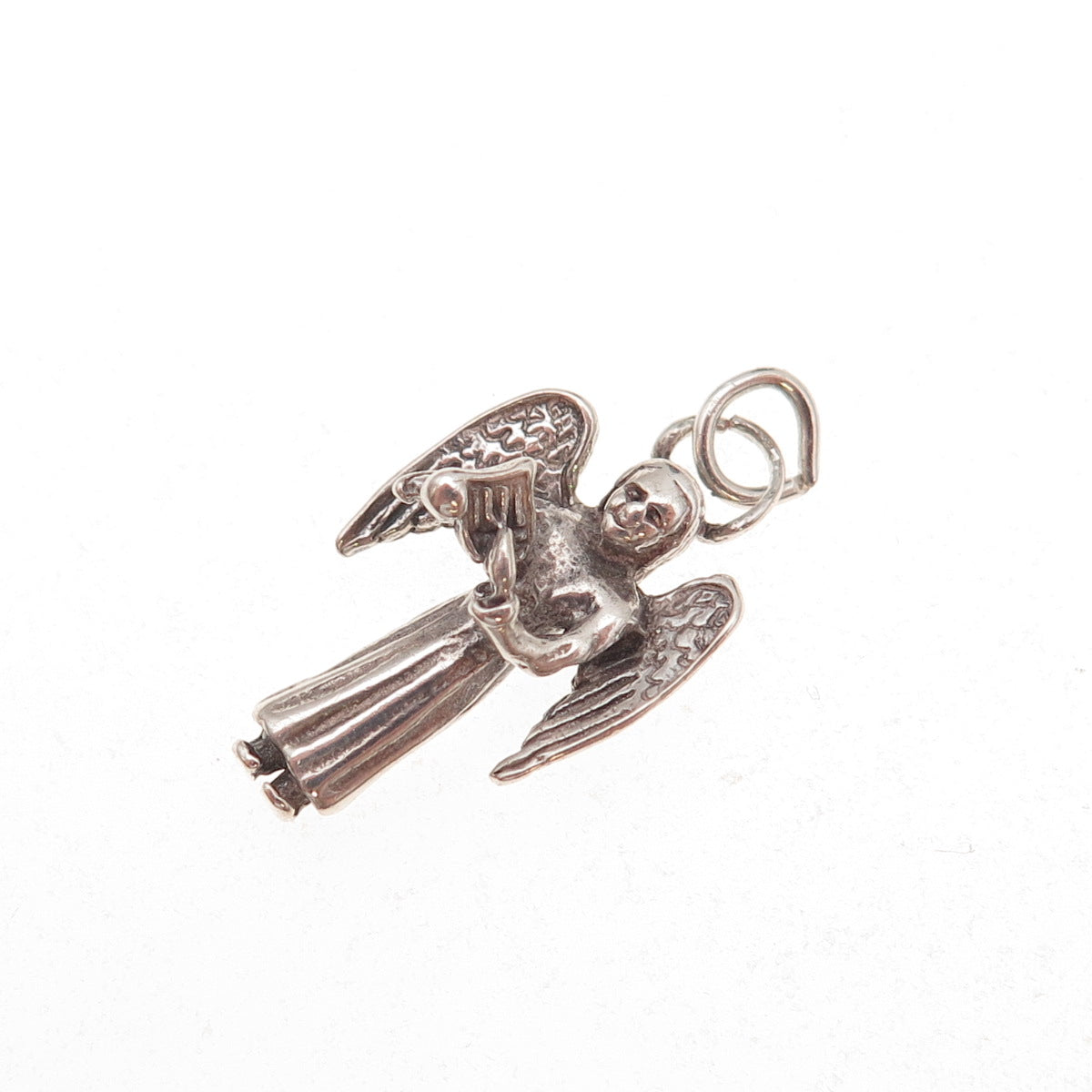925 Sterling Silver Vintage Angel Oxidized 3D Charm Pendant
