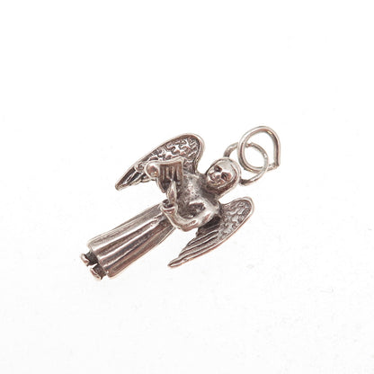 925 Sterling Silver Vintage Angel Oxidized 3D Charm Pendant
