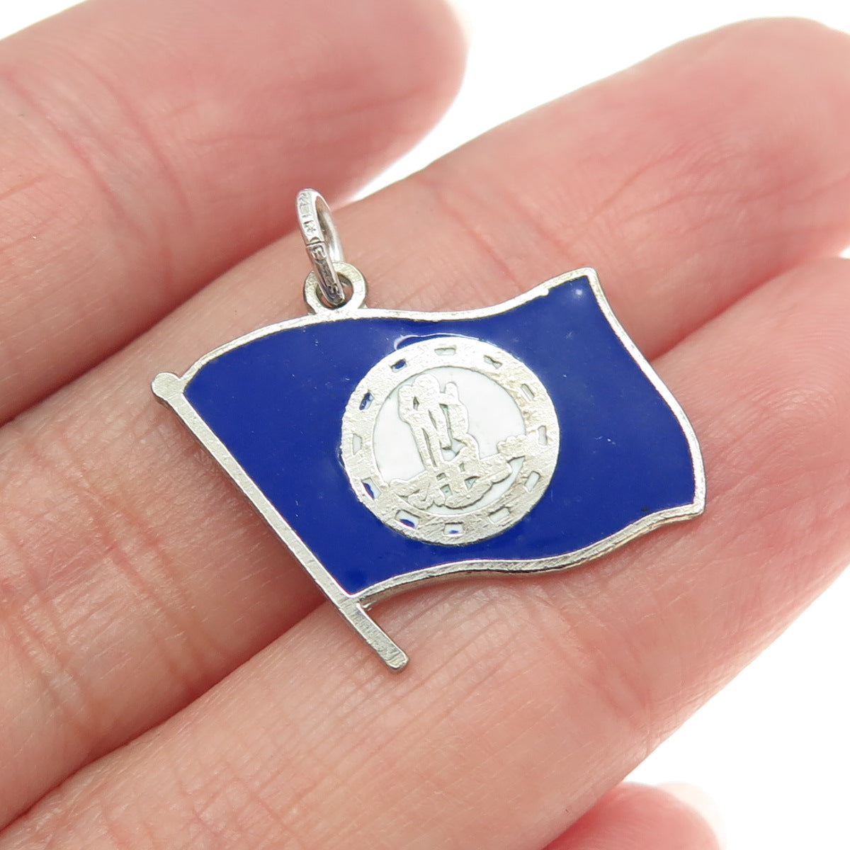 925 Sterling Silver Vintage Enamel Virginia Flag Pendant Charm