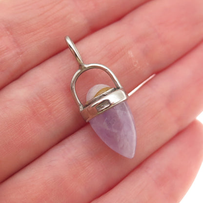 925 Sterling Silver Vintage Real Amethyst Amulet Charm Pendant