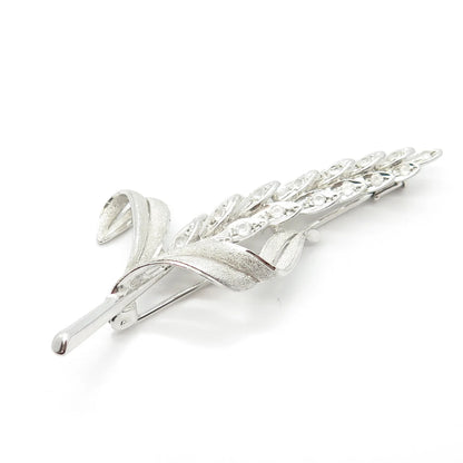 925 Sterling Silver Vintage Real Clear Quartz Leaf Pin Brooch