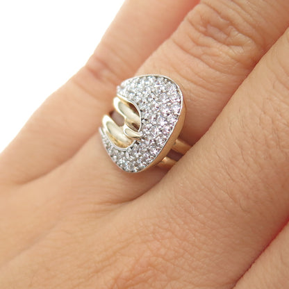 925 Sterling Silver 2-Tone Round-Cut C Z Buckle Ring Size 6.25