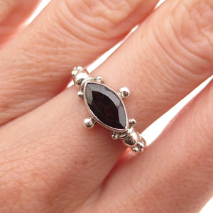 925 Sterling Silver Vintage Real Marquise-Cut Red Garnet Oxidized Ring Size 7