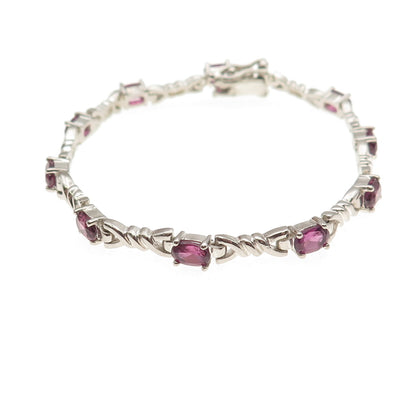 925 Sterling Silver Vintage Real Amethyst Twisted Snaffle Bit Bracelet 7.25"