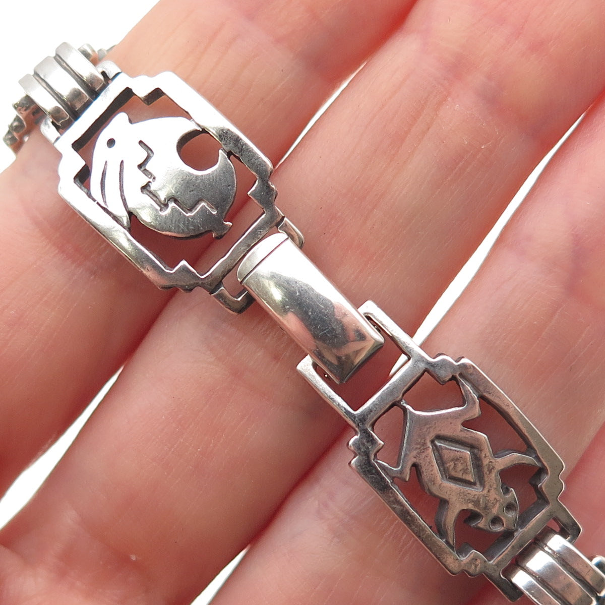 Shube Old Pawn 925 Sterling Silver Vintage Native Animal Oxidized Bracelet 6.75"