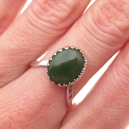Old Pawn 925 Sterling Silver Vintage Southwestern Jade Wavy Tribal Ring Size 6.5