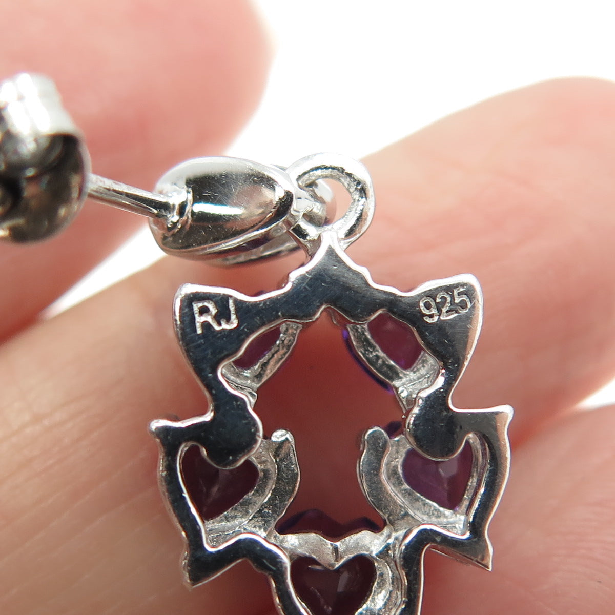 925 Sterling Silver Real White Topaz & Amethyst Gemstone Dangling Earrings