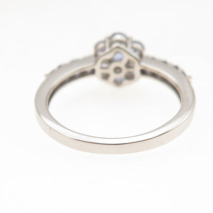 Chuck Clemency 925 Sterling Silver Real Round-Cut Tanzanite Floral Ring Size 8