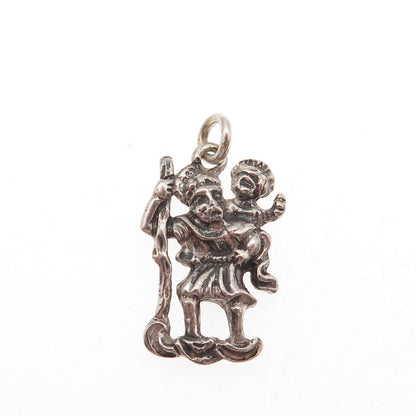 835 Silver Antique Art Deco Germany Saint Christopher Oxidized Charm Pendant