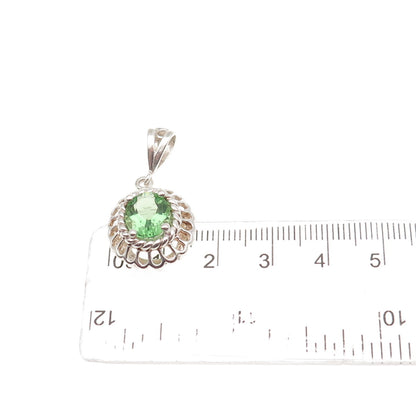 Badavici 925 Sterling Silver Oval-Cut Tsavorite C Z Floral Charm Pendant
