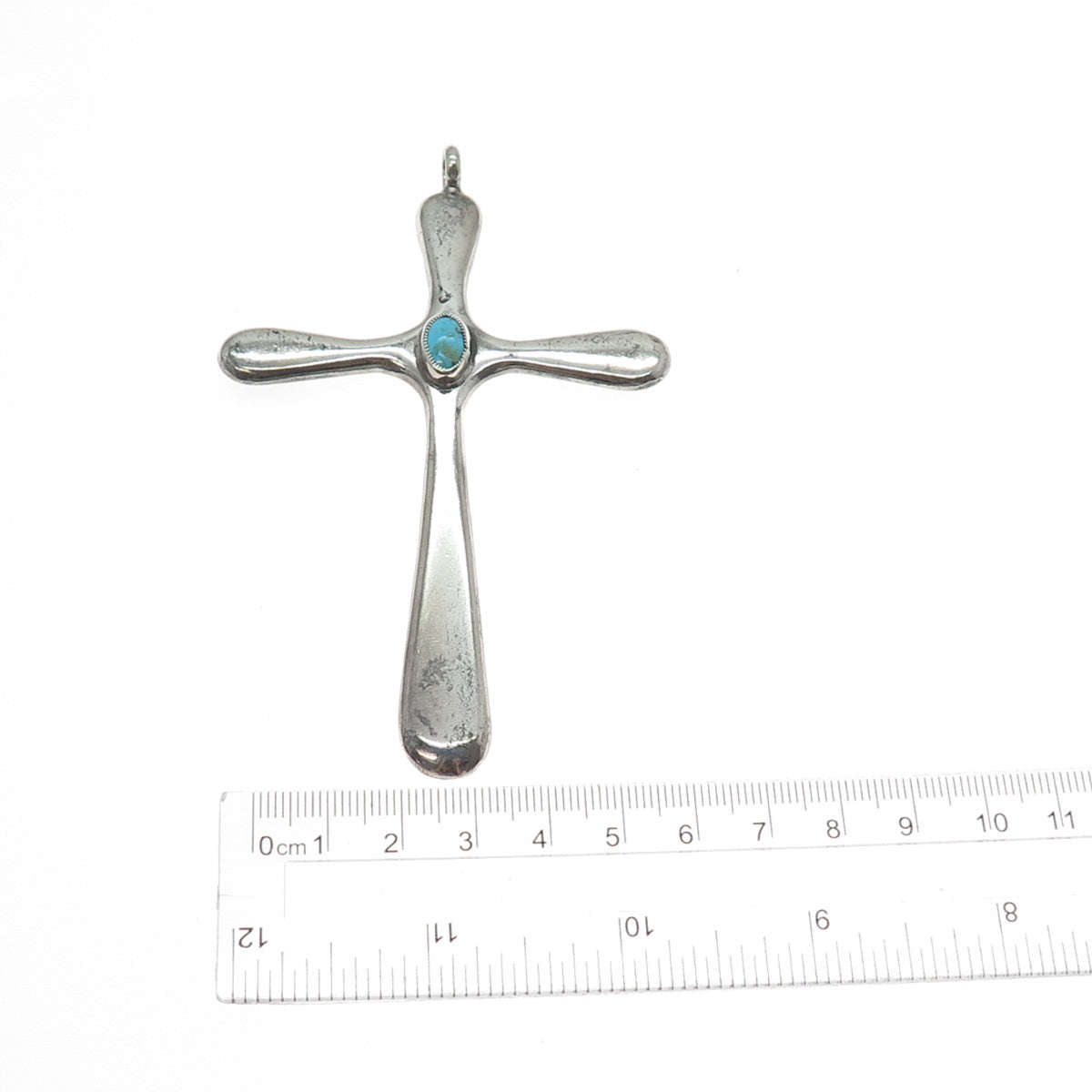 Old Pawn 925 Sterling Silver Vintage Southwestern Turquoise Cross Large Pendant