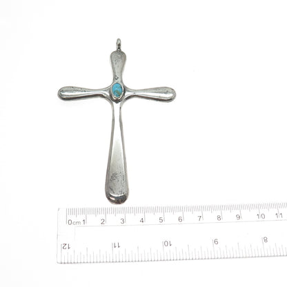 Old Pawn 925 Sterling Silver Vintage Southwestern Turquoise Cross Large Pendant