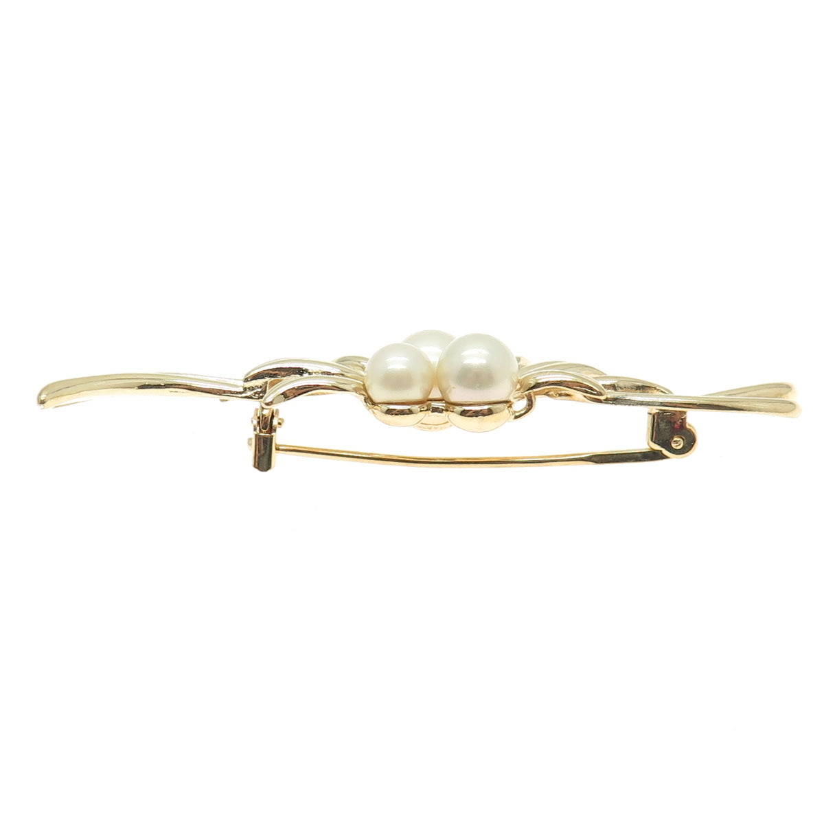 MAJORICA 925 Sterling Silver Gold Plated Vintage Faux Pearl Leaf Pin Brooch