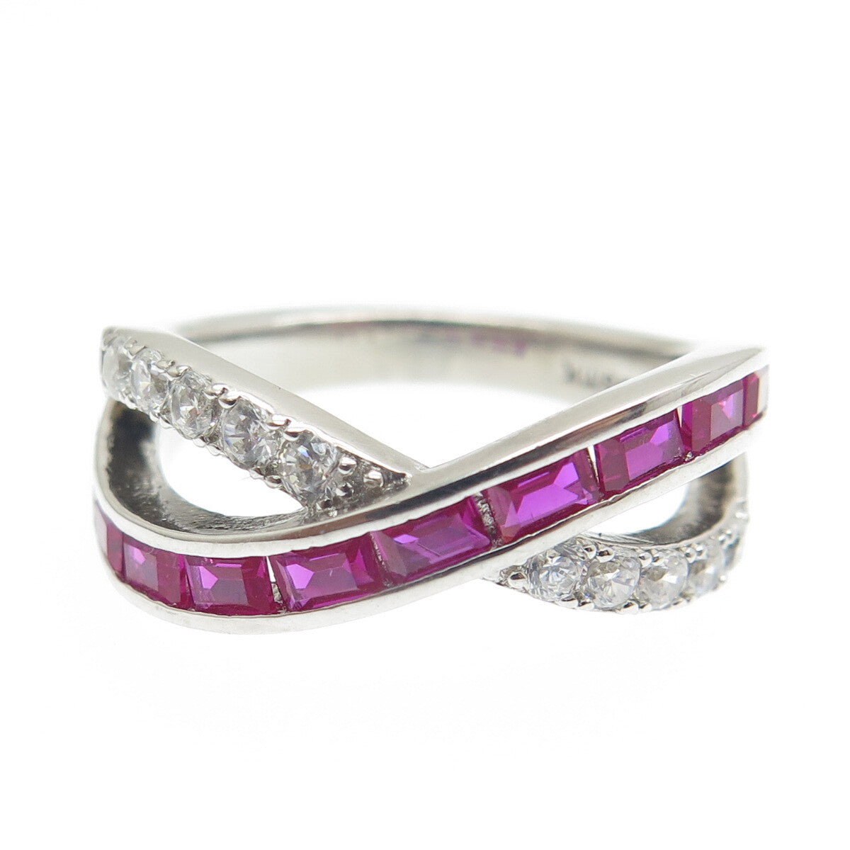 DSMK 925 Sterling Silver Lab-Created Ruby & C Z Cluster Infinity Ring Size 7.25